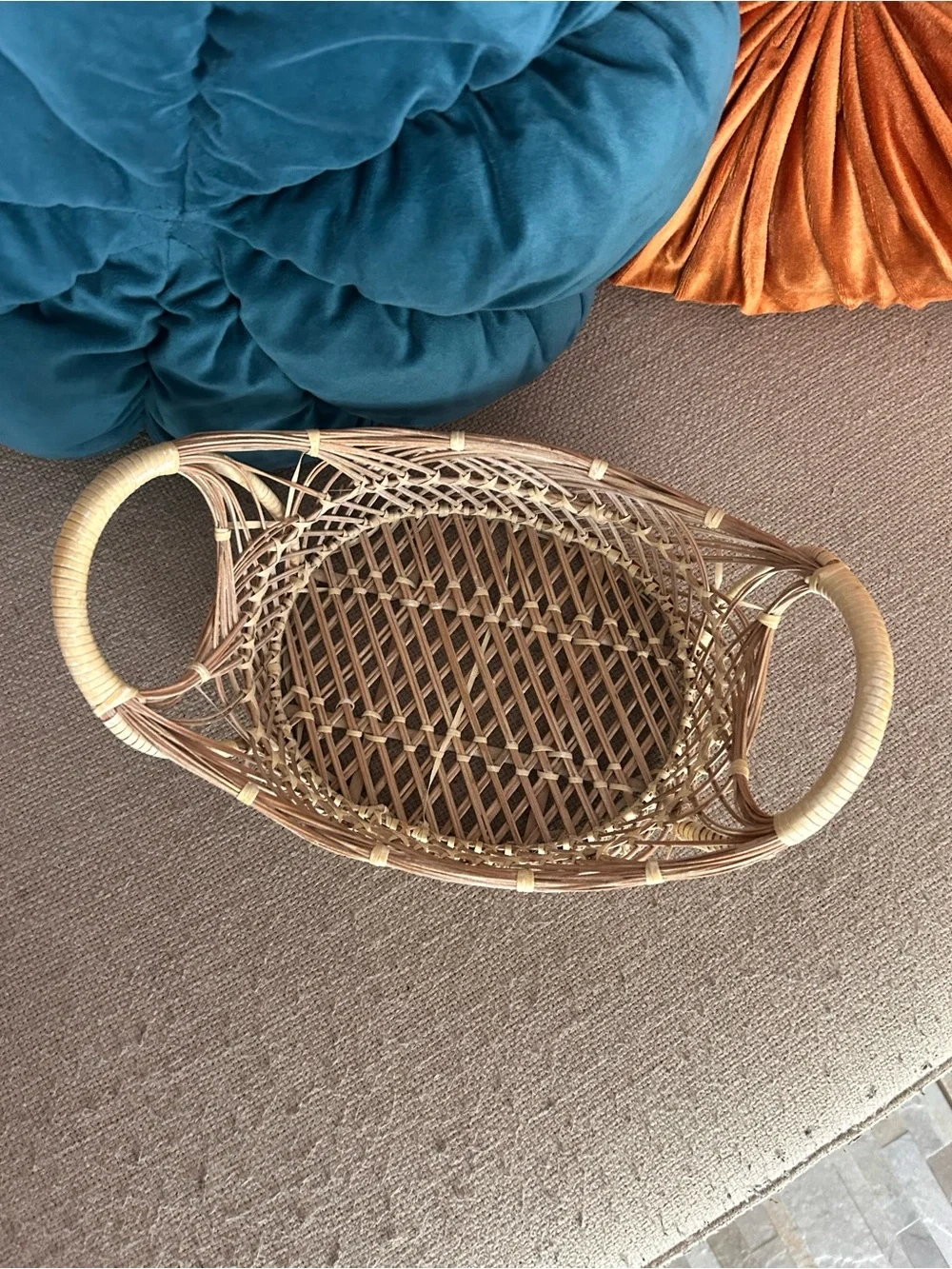 Oval Wicker Decorative Basket Handles Beige/Brown Rustic Farmhouse Cottage Boho